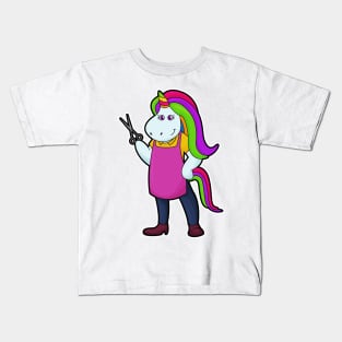 Unicorn as Hairdresser with Scissors Kids T-Shirt